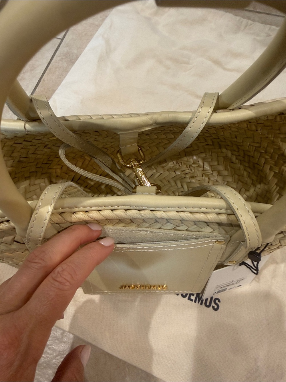 Jacquemus Cream Straw Woven Tote with Leather Trim - Picture 6 of 6